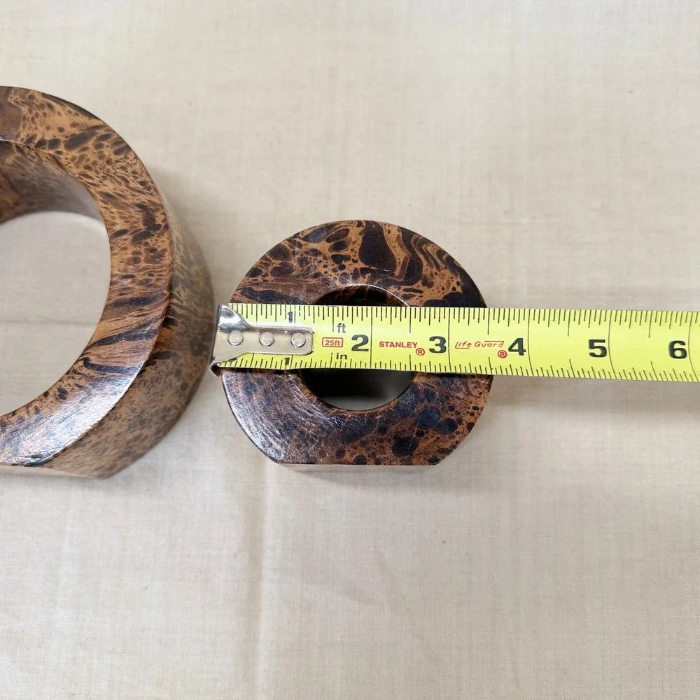 Vintage Postmodern Burl Wood Style Candle Holder Set, 1980s